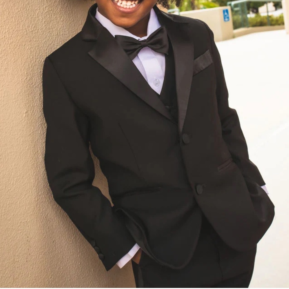 “007" Kids Black Tuxedo 5-Piece Set. Peanut Butter collection.